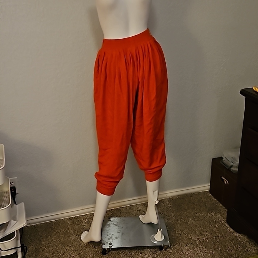 VTG CACHE 1980s Linen Harem Style Cropped High Waist Festival Pants - Picture 6 of 8